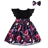 Liebeye 子供服　2点セット　ワンピース　ヘアバンド　ベビー　ドレス　女の子　赤ちゃん　スカート　花柄　幼児　 姉 130