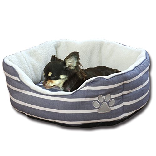 ottostyle.jp ペット用ベッド ソファー Sサイズ 直径41cm×高さ15cm 【コットン】　ブルーストライプ柄 犬用 猫用 もこもこシープ調クッション ペットソファ ペットベッド カドラー