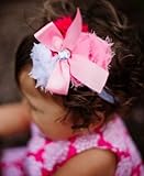 ラッフルバッツ ヘッドバンド 3色お花とサテンリボンHeadband - Pink, White, Fuchsia Raw Rosettes ヘアバンド 0歳 1歳 2歳 結婚式セレモニー