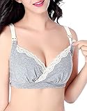 (ココアンドユカ) COCO&YUKA 産前 産後 授乳ブラ マタニティ ブラジャー ノンワイヤー クロス オープン ホック 取り外し 2way タイプ 下着 レース ストレッチ (M, グレー)
