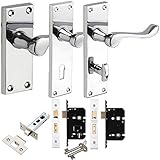 Victorian Scroll Polished Chrome Door Handle Pack Mortice Latch Lock Bathroom