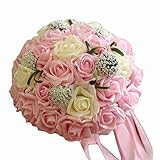 結婚式ブライダルブーケ結婚式人工ブーケ人工ローズ、ライトピンク 結婚式の花嫁のブーケ 人工花束