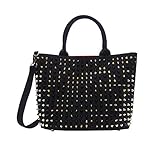 トートげバッグ　スタッズバッグ　レディース　キャンバス　女性用　通勤　大容量　通学　デート　高貴　ファッション　Ｍ　ブラック