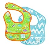 Bumkins Waterproof Starter Bib, Dinos/Blue Chevron (Pack of 2) by Bumkins [並行輸入品]