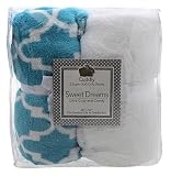 Sweet Dreams Super Soft Crib or Toddler Bed Sheets - 28 x 52 (Solid White & White Geometric on Teal)