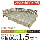 キュート収納ボックス・フェンス付 (ダークブラウン) 1.5坪 【2700×1800mm】 収納ボックス2個バージョン aks-18175-18182-18199 ガーデンデッキ DIY 天然木 組立