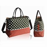 Spinas(スピナス) 大容量 マザーズバッグ ママバッグ 多機能 ドット柄 斜めがけ ショルダーバッグ 収納ポーチ付き 全4色（ダークグリーン/ライトグリーン/レッド/ブルー） (ダークグリーン)
