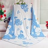 5重赤ちゃんおくるみ ガーゼケット 入浴用　ふわふわ暖かい　無添加 夏 秋 冬 綿100％ ガーゼタオル 110×110cm (ウサギ柄-ブルー)