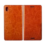 Golikef Sony Xperia M4 Aqua ケース カバー バンパー 手帳型 高級 本革 レザー 色鮮やか レトロ な book case 型 柔らかいシリコンTPUラバーカバー スタンド