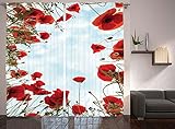 Poppies Curtains Farmhouse Decor Artsy by Ambesonne Floral Garden Poppies Flowers Leaves in Spring P