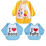 YummyBuy ベビーエプロン 長袖 3枚 ビブ 女の子 セット 防水 スモック 六ヶ月から3歳の赤ちゃんに最適 食事用/防水/お絵かき用/泥遊び用 洗える サイクル