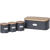 Sherwood Housewares Bread Box and 3 Piece Tea Sugar Coffee Canister Set with Natural Bamboo Lids Cutting Board Durable Eco-fr