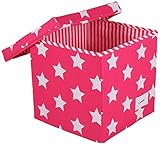 Minene Cube Storage Box with Stars (Fuchsia/ White) by Minene