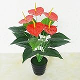 Supla 5ヘッド人工花小さな鉢植えシルクスーツLarge Potted Anthurium Office装飾盆栽卸売 ブラック