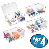 mDesignスタッカブルバニティボックスオーガナイザーwith Hinged Lid for Medical Supplies、化粧品 – 4パック、クリア
