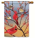 会議Place Fall House Flag Cardinal秋Berries Decorative 28 " x 40 "