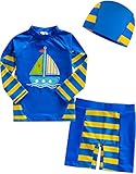 ベビーラッシュガード水泳スイムウェアベビー 子供水着上下キャップ 3点セット Beach Boy M+Cap L