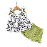 ベイビー服 女の子 Pojour ノースリーブトップス Ｔシャツ+パンツ ガールズキャミソール 可愛い2セット 子供ギフト 綿 通気 グリーン 70cm