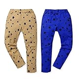 (ブルー/90cm)ベビー服 男の子 ロング パンツ Moujonjon ムージョンジョン ボトム ストレッチ ツイル 裏起毛 星柄 ウエストゴム 男児 ベビー