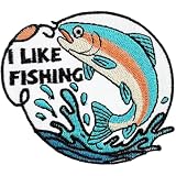釣り ワッペン 刺繍 アイロン接着パッチ D.I Like Fishing 6.6×7.2㎝ 1枚 アップリケ アウトドア 魚 フィッシング ジャケット バッグ NYANDELMO ND-0414-R01-D
