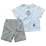 《初夏盛夏対応》(日本製) Pample Mousse(パンプルムース) 上衣天竺ジャガードボーダー柄+天竺ボーダー柄五分丈パンツセーラースーツ 70cm /SA NO.DP-72509