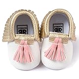 ゴシレ Gosear かわいい タッセルスタイル ソフトソール 乳児の赤ちゃん ベビー女靴 シューズ 合う 12ヶ月から18ヶ月の赤ちゃん 白色とピンク サイズ13