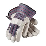 PIP 87-1563P Economy Grade Top Grain Cowhide Leather Reinforced Palm Glove with Fabric Back, Safety 