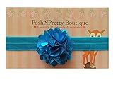 1.5 Small Mini Satin mesh Flower baby PoshNPretty headband - Turquoise by PoshNPretty