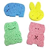 Seliyi 超柔らかい入浴綿　ベビー・子供用スポンジ　かわいい動物　うさぎ　象　豚　蛙　子供をお風呂が好きになるスポンジ　4セット