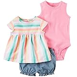 カーターズ Carter's 女の子用蛍光マルチボーダー半袖チュニック豪華上下3点セット (24months(83-88cm)) [並行輸入品]