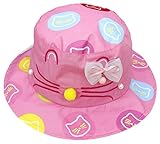 (コ-ランド) Co-land ベビー用ハット 赤ちゃんキャップ キッズ帽子 子供サンバイザー フィッシャーマンハット ネコ柄 蝶結び 女の子 紫外線 UVカット ローズ