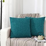 Silky Bunny クッションカバー 50x50cm 北欧 おしゃれ ソファ背当て リネンの質感 座布団カバ ー 無地 隠しジッパー装飾枕カバ ー みずいろ 2枚セット