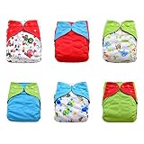 One Size Reusable Charcoal Bamboo Cloth Pocket Diapers, Bundle Set + 12 Inserts (Unisex Prints) by E