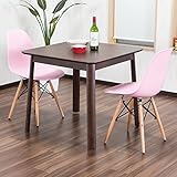 【イームズダイニング3点セット 体に馴染むイームズチェア(木脚 DSW) 2人用】 お洒落なデザイナーズ食卓セット(チャールズ・レイ・イームズ) 落ち着いたテーブル 縦横80cm (ピンク色)