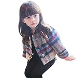 POTOJP おしゃれ グリッド 子供コート ウールジャケット スプリングコート キッズコート 春トレンチコート 子供服 キッズ服 女の子服 通園 通学 ショートコート (カーキ, 100)