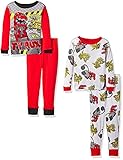 DinoTrux Boys' Toddler Boys' 4-Piece Cotton Pajama Set with Dino Red/Grey 4T [並行輸入品]