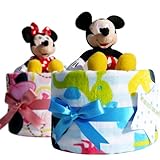 ディズニー 1段のおむつケーキ　★ぬいぐるみ自由に選べる37種類★バスタオル付き　ブルー【男の子用】 (メリーズＭ, スティッチ)