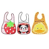 YUANSHOP1 折りたたみ式 ベビー用 スタイ スーパービブ 防水よだれかけ おもしろい 赤ちゃん お食事用防水ビブ エプロン 長い EVA ベビー用品 3枚セット (ダック+イチゴ+パンダ)