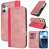iPhone 16 Plus 用 ケース 手帳型 アイフォン 16プラス カバー アイホン 16plus 手帳ケース いPhone16plus 手帳型ケース iphone 16 plus スマホケース iphone 16 plus 携帯カバー iphone 16 plus case zouzt 合成皮革 財布型 カード収納 マグネット内藏 横置きスタンド機能 - ピンク+ローズレッド