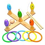Domybest　子供おもちゃ　多機能　3合1 さかなつり　輪投げ　ボーリング　木製　魚釣りゲーム　フィッシングゲーム 釣り遊び マグネット　木のおもちゃ 赤ちゃん　キッズ　パズル　知育玩具 親子