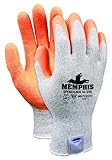 Memphis Glove 9672HVOS Nylon/Spandex Dyneema Shell Gloves with High Vis Latex Crinkle Palm, Orange, 