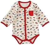 チャックル ニシキ クルマ柄長袖前開きロンパース P2362 90 レッド