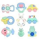 tumama 9ピースBaby Rattles Teethers、Graspとスピン玩具、リングShakingベル、タンブラートイ幼児幼児新生児の赤ちゃん、withストレージボックス、キャンディ色