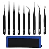 ピンセット 精密ESD 9本セット ツイーザー 防磁 静電防止 電解防錆黒色皮膜 ステンレス製 ツール ブラック 収納バッグ付