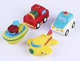 Bath Toy Organizer + Toy Combo ? Mildew Resistant Bath Bag with 3 Suction Cups ?4 Piece Vehicle Toy 