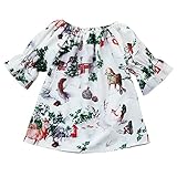 ZooArts 子供服 クリスマス サンタ衣装 女の子 ワンピース 雪景色柄 綺麗 プリント 長袖 ドレス キッズ 春秋 おしゃれ スイート (100（3歳）)