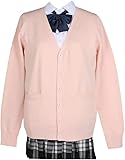 [YAYAMIYA] スクールカーディガン 女子 制服 カーディガン 学生 厚手 無地 Vネック ゆったり 通学 (S, ピンク)