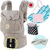 エルゴベビー抱っこ紐（ベルト付）/出産祝サマーセット （オーガニック・ダンデライオン）【正規品2年間保証-SG認定付】よだれパッド＋収納ポーチ＋ひんやりクールパット付