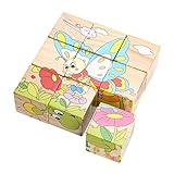 Domybest立体パズル　木製　木のおもちゃ　キューブ　ブロック　異なる六面　幼児　子供　キッズ　知的玩具 昆虫 果物　野菜　3種類選べる (昆虫)