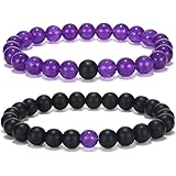 qianziqianse Black Matte Agate Turquoise His and Hers Bracelets 8mm Sandstone Couple Bracelet XIAOLI